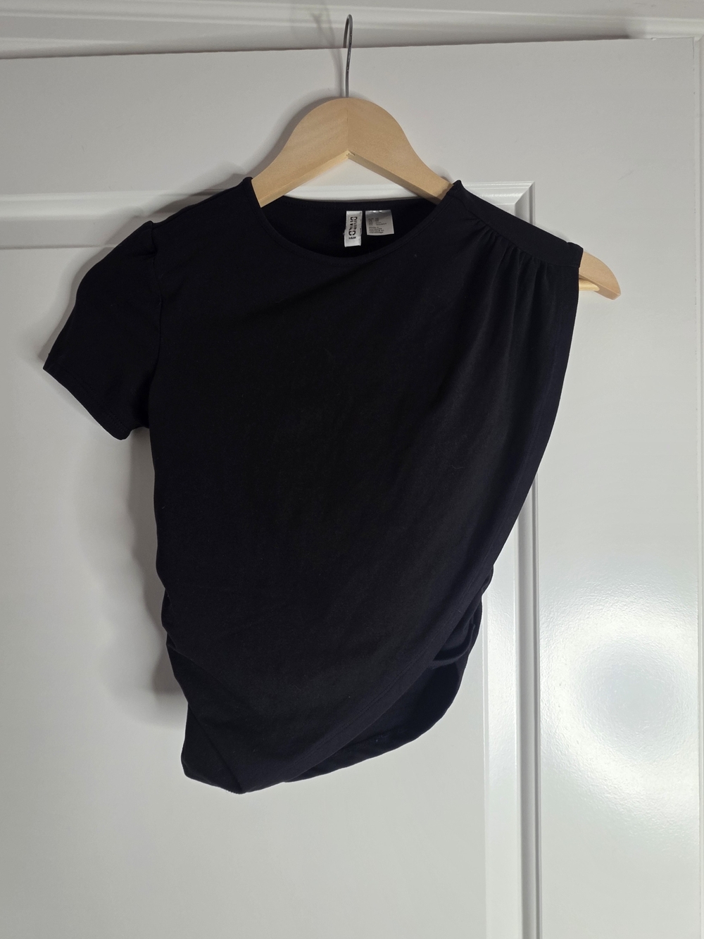 H&M Black Short-Sleeve Asymmetric Draped Top Size XS